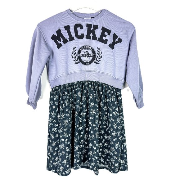 Zara x Disney Mickey Mouse Floral Mixed Media Dress Girl's Size 7 EUC - Picture 1 of 7